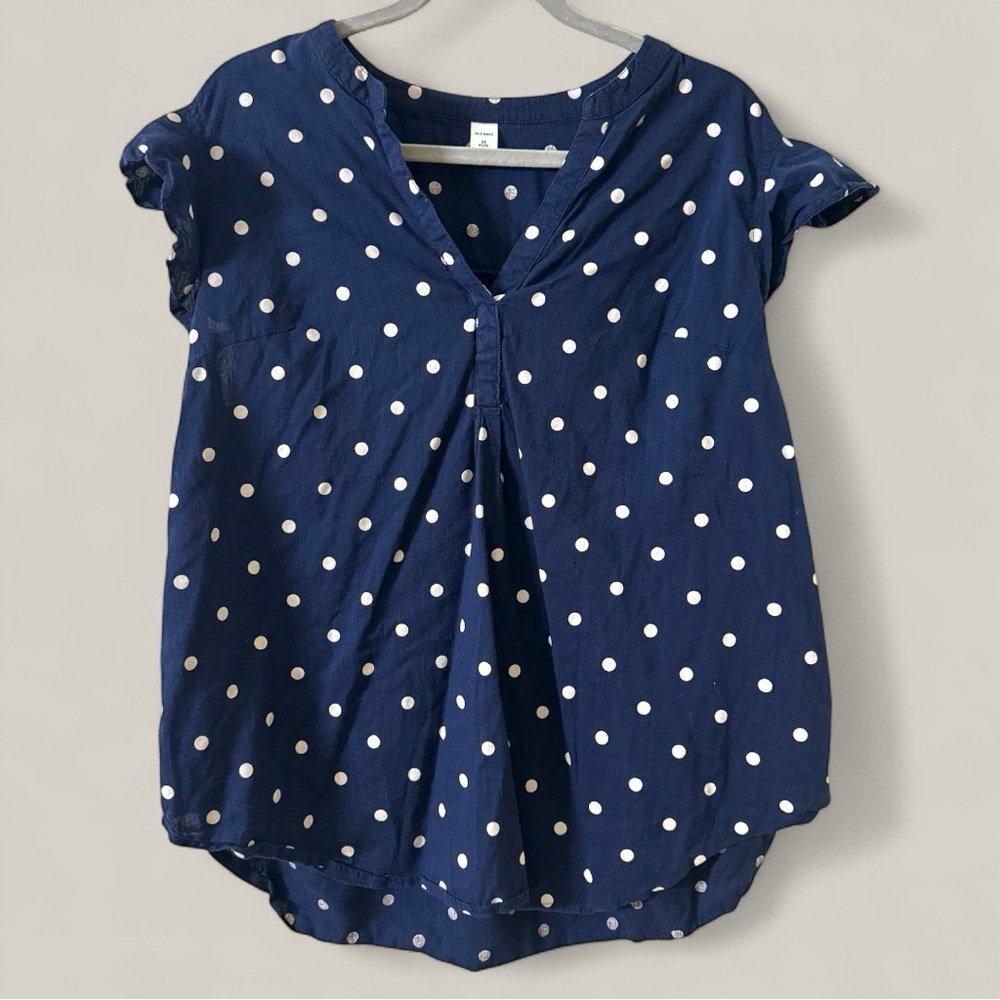 Old Navy women’s plus size navy Blue Polka Dot Blouse flutter sleeve 2X
